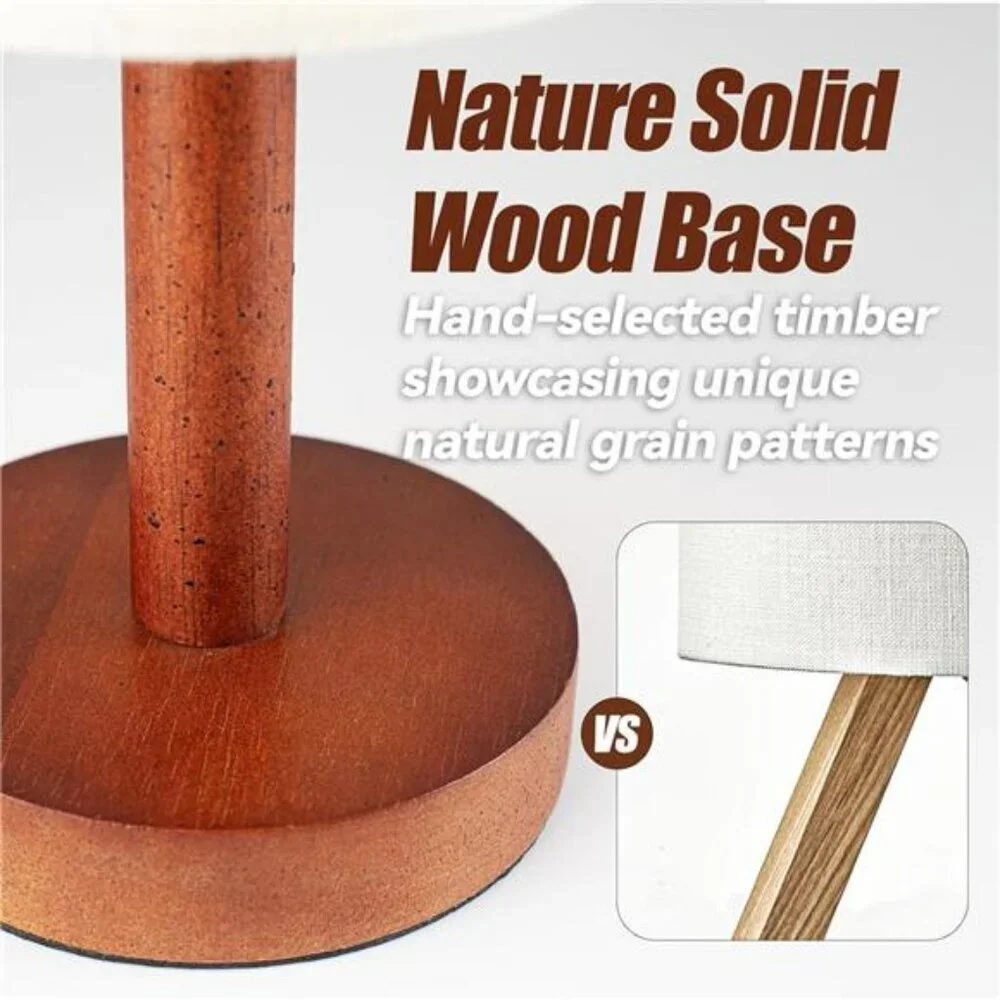 Small table lamp wood base linen shade LED nightstand light for bedroom desk